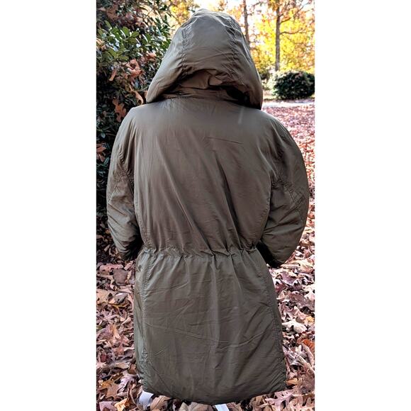 Reebok Reversable Parka Coat Wm 2X Puffer Hooded Cinch Waist Winter Olive Pink - Picture 5 of 15